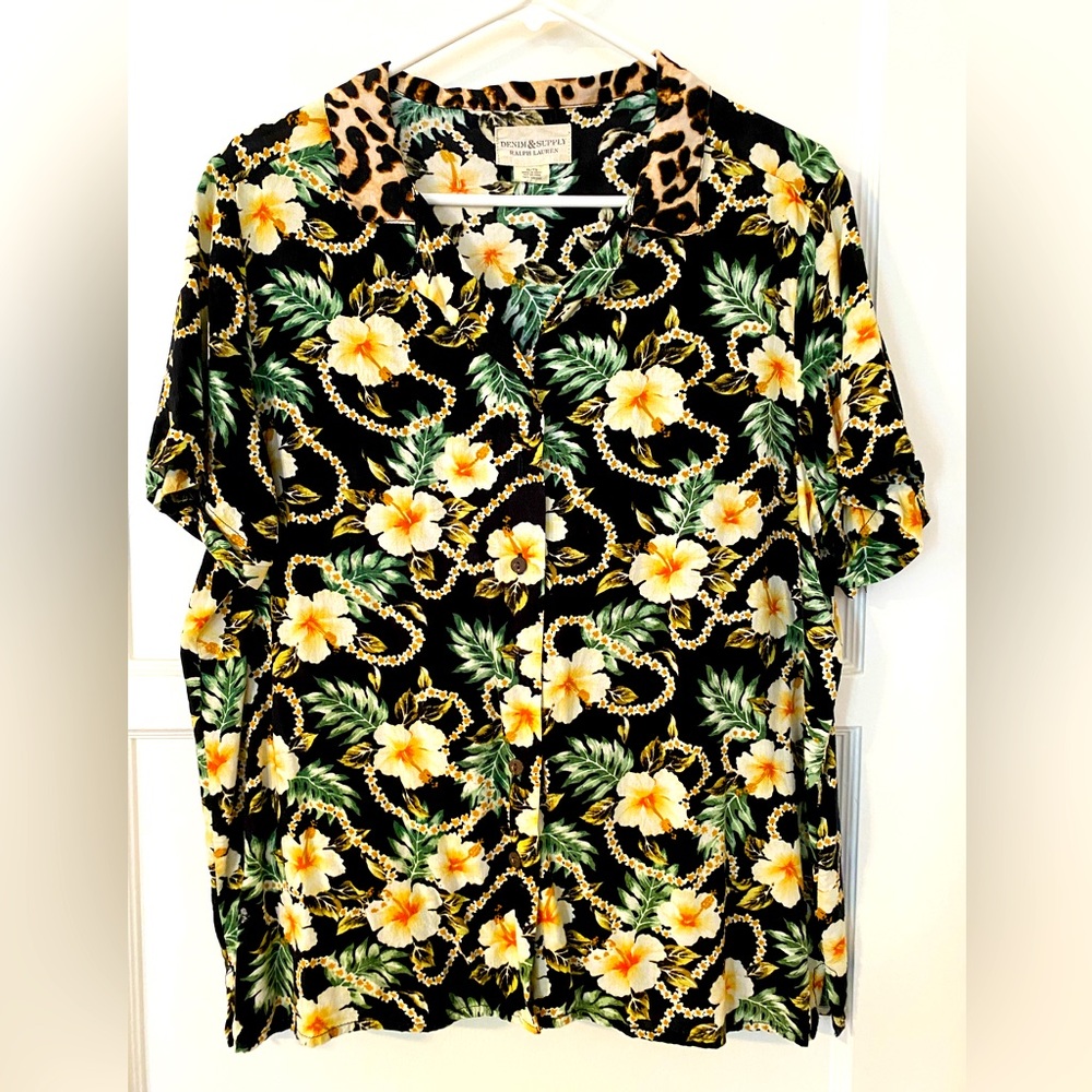 Denim & Supply Ralph Lauren Aloha Hawaiian Leopard print shirt floral EUC 🌺 XL